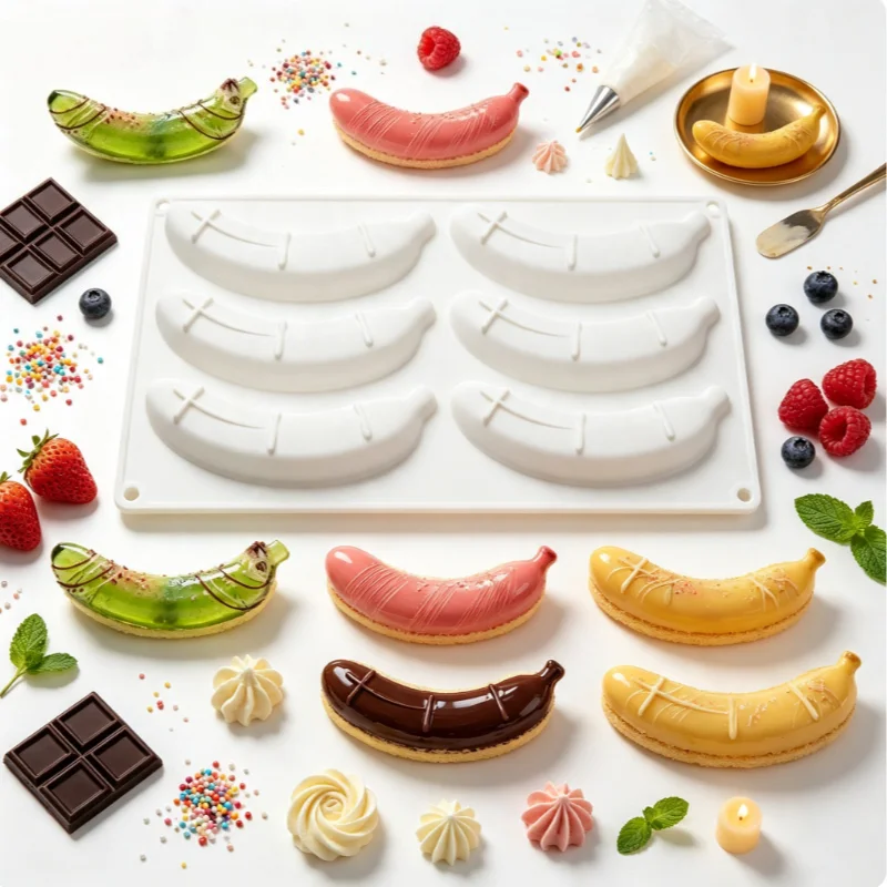 1pc 3D realistic banana silicone mold 6 cavities non-stick easy demold heat resistant for cake chocolate party dessert baking