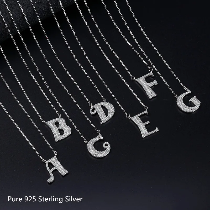 

Buyee 925 Sterling Silver Female Stone Pendant Chain A-Z English Alphabet Zircon Necklace for Women Letter Fine Jewelry Chain