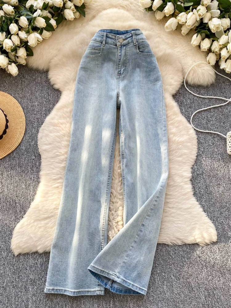 Light Blue Casual Drop Straight Jeans 2026 Spring New Korean Version Fashionable Versatile High Waist Wide Leg Pants