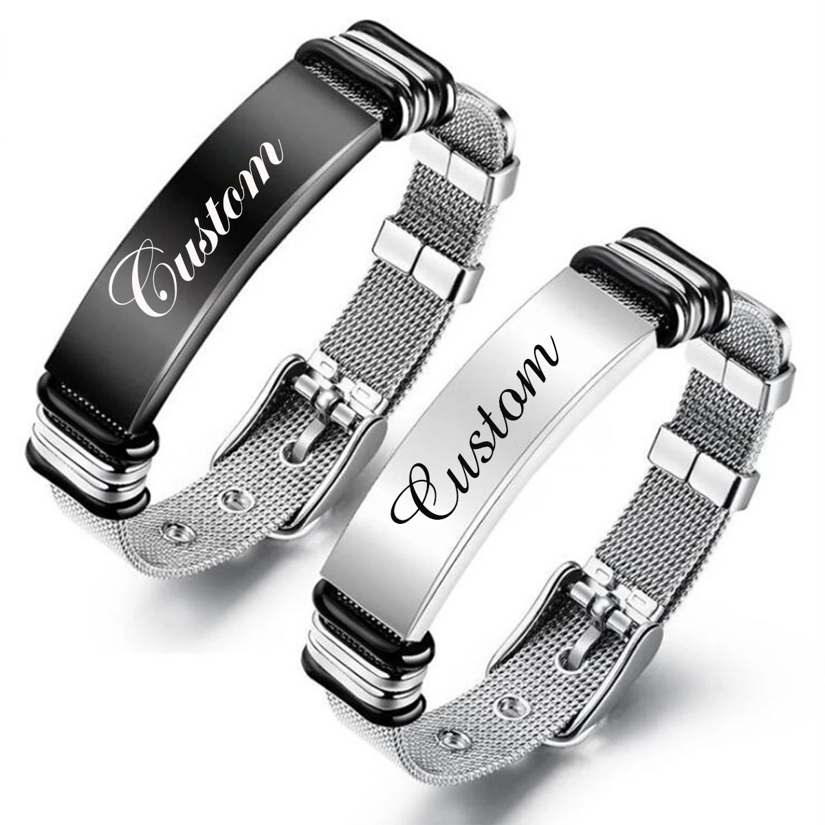 

Personalized Custom Name/Logo ID Bracelet For Men Stainless Steel Engrave Name Plate Bracelets Punk Jewelry Anniversary Gift