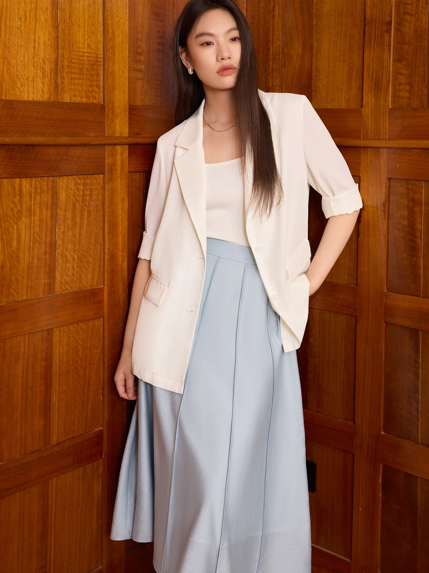 DUSHU PLUS ขนาด 2025 ฤดูใบไม้ผลิใหม่ Sun Protection Cool COMMUTER แขนยาวตรงไหล่ Blazer Chic JACKET 25DS81276