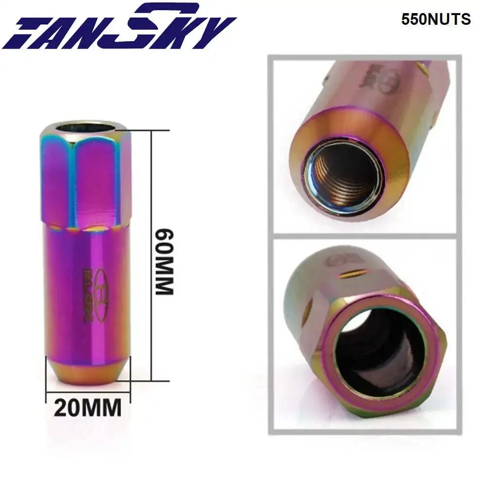 Blox Racing مزورة 7075 صواميل عروة ألومنيوم عالمية لمعظم السيارات M12X1.25 / M12X1.5، L: 60 مم 20 قطعة/المجموعة TK-550NUTS