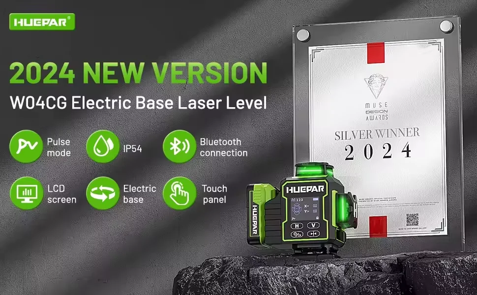 2026 Huepar W04CG Green Lasers Level 4D Rotary 16 Lines Self-Leveling With Electric Base Adjustable Brightness