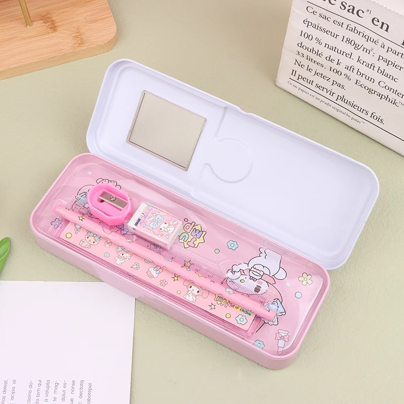 Imagem -04 - Sanrio Papelaria Caixa para Crianças Double Layer Pen Box Kawaii Cinnamoroll Mymelody Kuromi Desenhos Animados Estudante Material Escolar Novo