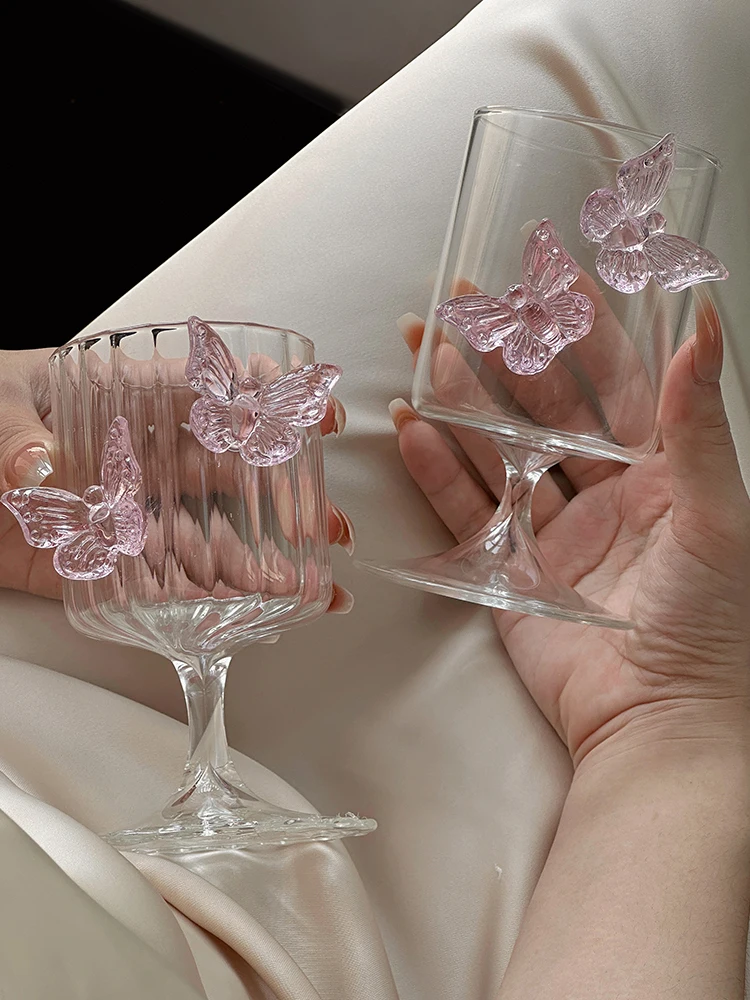 Ahunderjiz-Transparent Tall Glass Wine Glass with Bow, Cold Drink, Whisky Juice, Kitchen Drinkware Set, Luxury Style