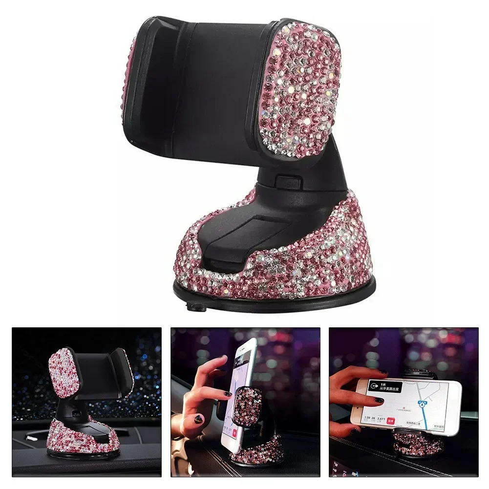 Rhinestone Crystal Car Cell Phone Holder Phone Mount Pink Flexible Table Stand Mount Bling Car Accessories Interior for Woman