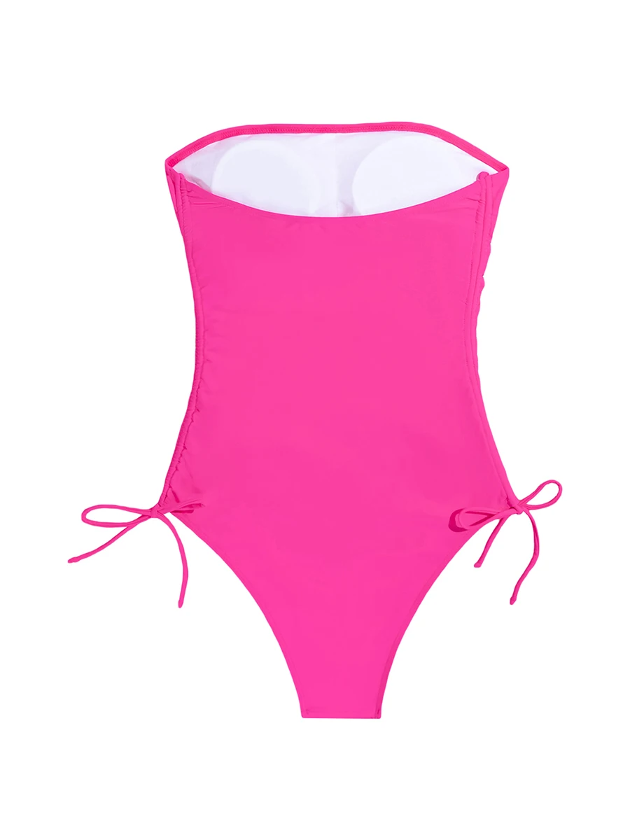 Bañador ajustado con hombros descubiertos para mujer, Monokini con Espalda descubierta, Color sólido, para playa y piscina