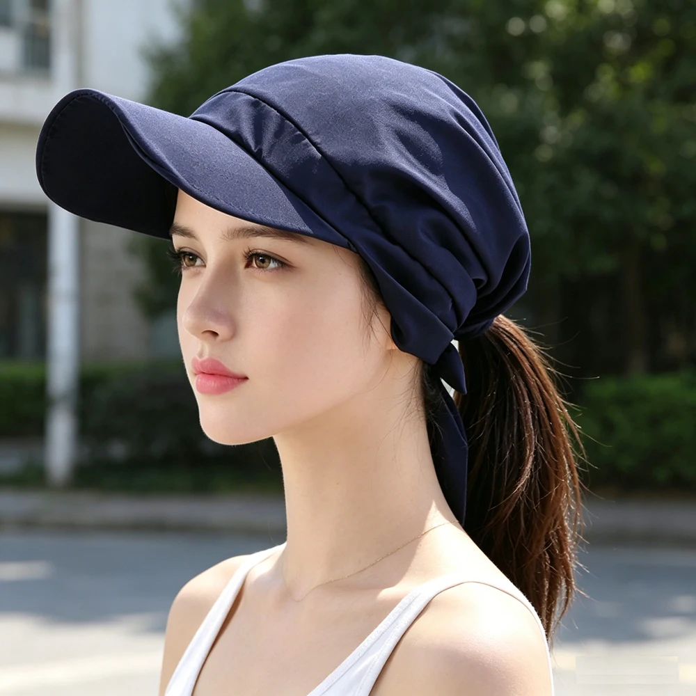 

Muslim Brim Baseball Cap with Adjustable Straps Sun Protection Outdoor Beach Visor Hat Women Headscarf Headwear Turban Head Wrap