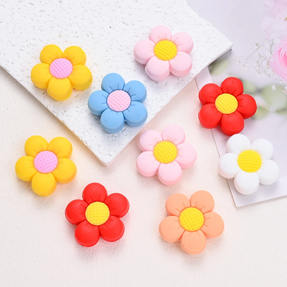 3/6Pcs Vibrant Flowers Silicone Beads Colourful Floral Series Focal Beads for Jewelry Making Hairpin Handmade Diy Accessories