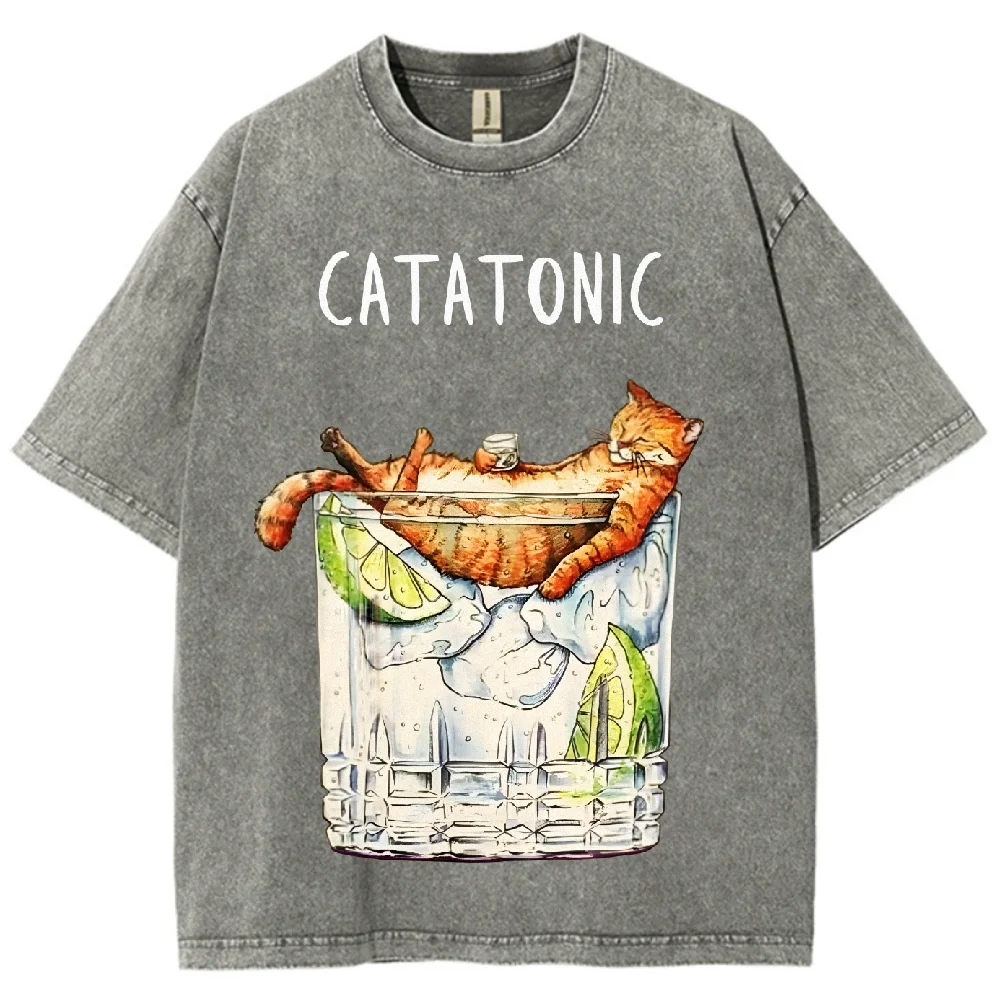 

Cat Drink Printed T-Shirt Oversized Casual Cotton Loose Tees Harajuku Streetwear Fashion Comfortable Daily Wear Tops For Unisex