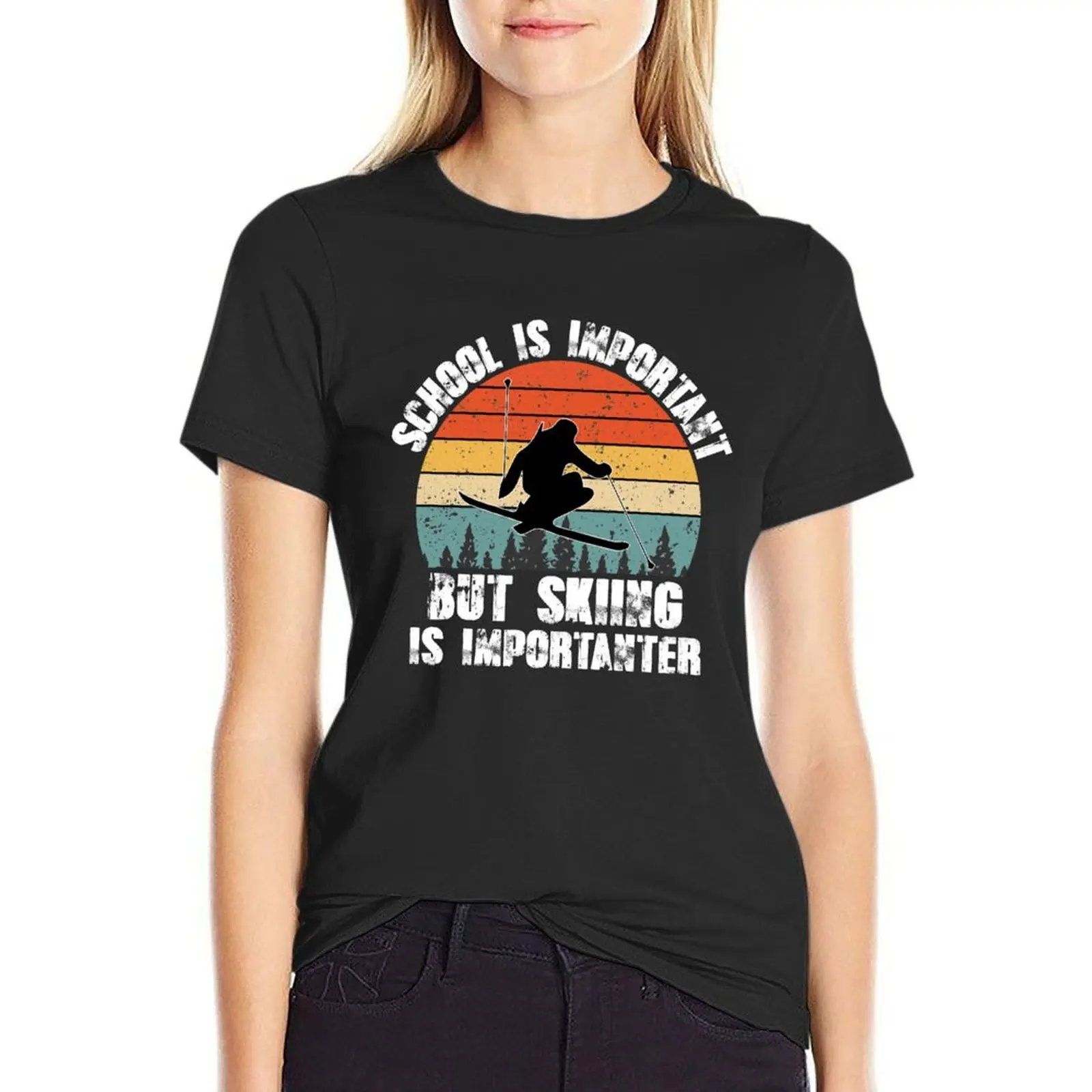 

School is important but skiing is importanter, Skiing Lover Gift T-Shirt vintage clothes funny t shirt Women