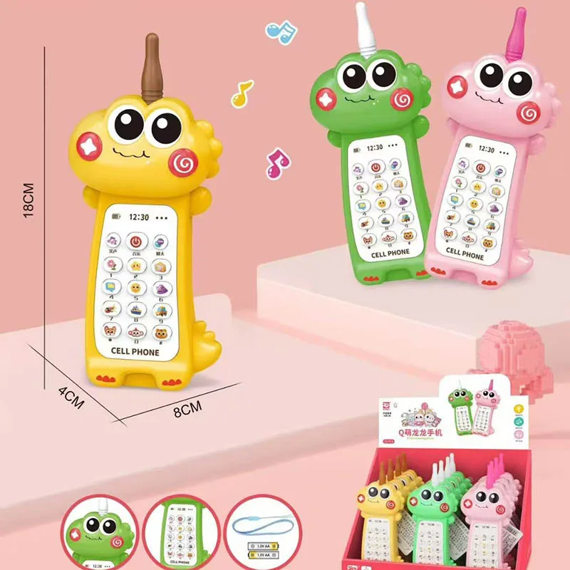 Children Cartoon Dinosaur Simulation Mobile Phone Can Be Gnawed Toys With Music Early Learning Story Machine Cute Phone Toy