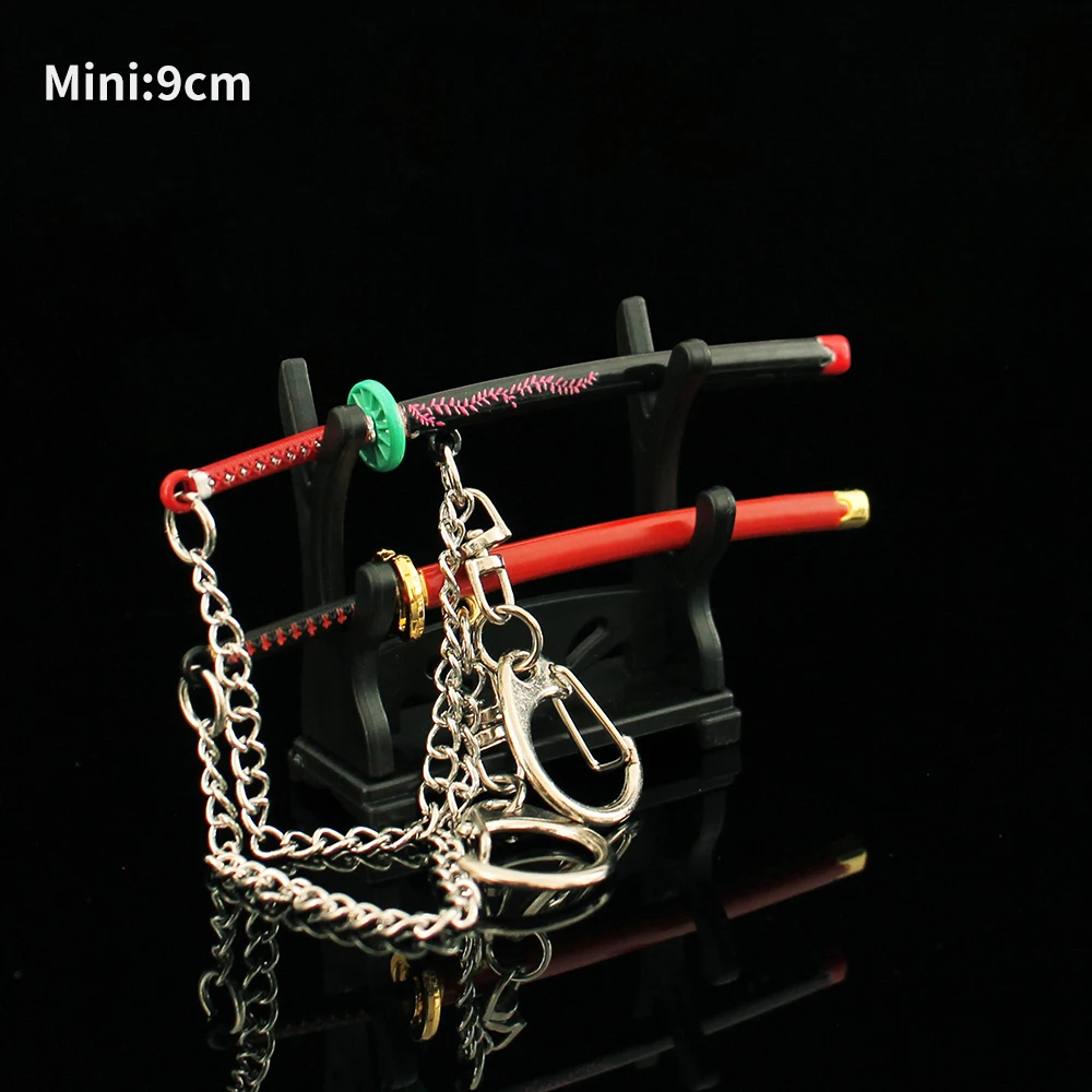 Mini Demon Slayer Zwaard Sleutelhanger 9Cm Kimetsu No Yaiba Cartoon Kamado Tanjirou Metalen Katana Sleutelhanger Cosplay Speelgoedwapens Model