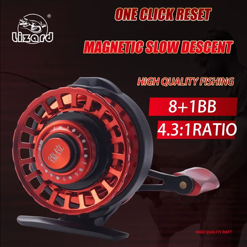 Lizard raft fishing reel for ice fishing with CNC Aluminium alloy spool Strong magnetic braking system and metal handle