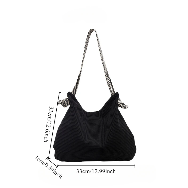 Lässige Hobo-Umhängetasche aus Cord, minimalistische einfarbige Handtasche, All-Match-Retro-Tasche – Detail 3