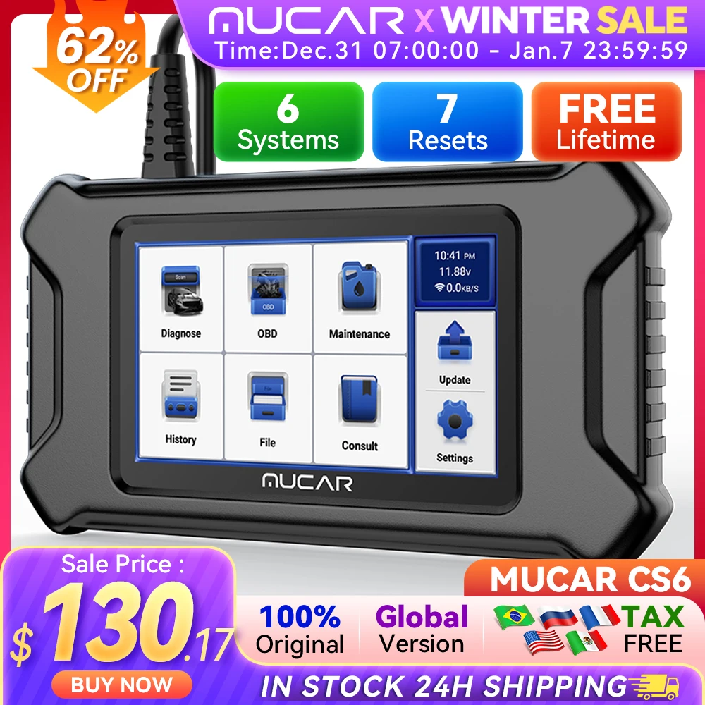 MUCAR CS6 CS5 OBD2 Scanner Car Diagnostic Tools Automotivo OBD Scanner Auto Diagnosis Tool Code Reader 6 Systems 7 Resets Free