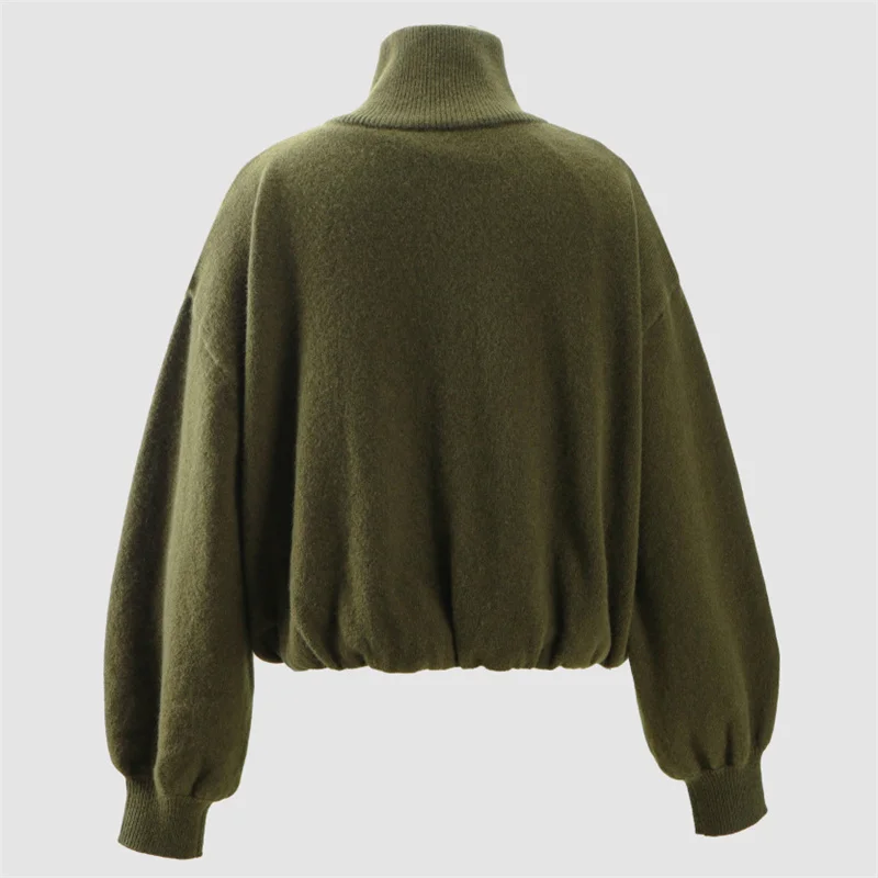 Cárdigan para mujer primavera 2026 nuevo tejido elástico ajustado top de manga larga 100% lana cuello alto suéter de mujer abrigo de mujer