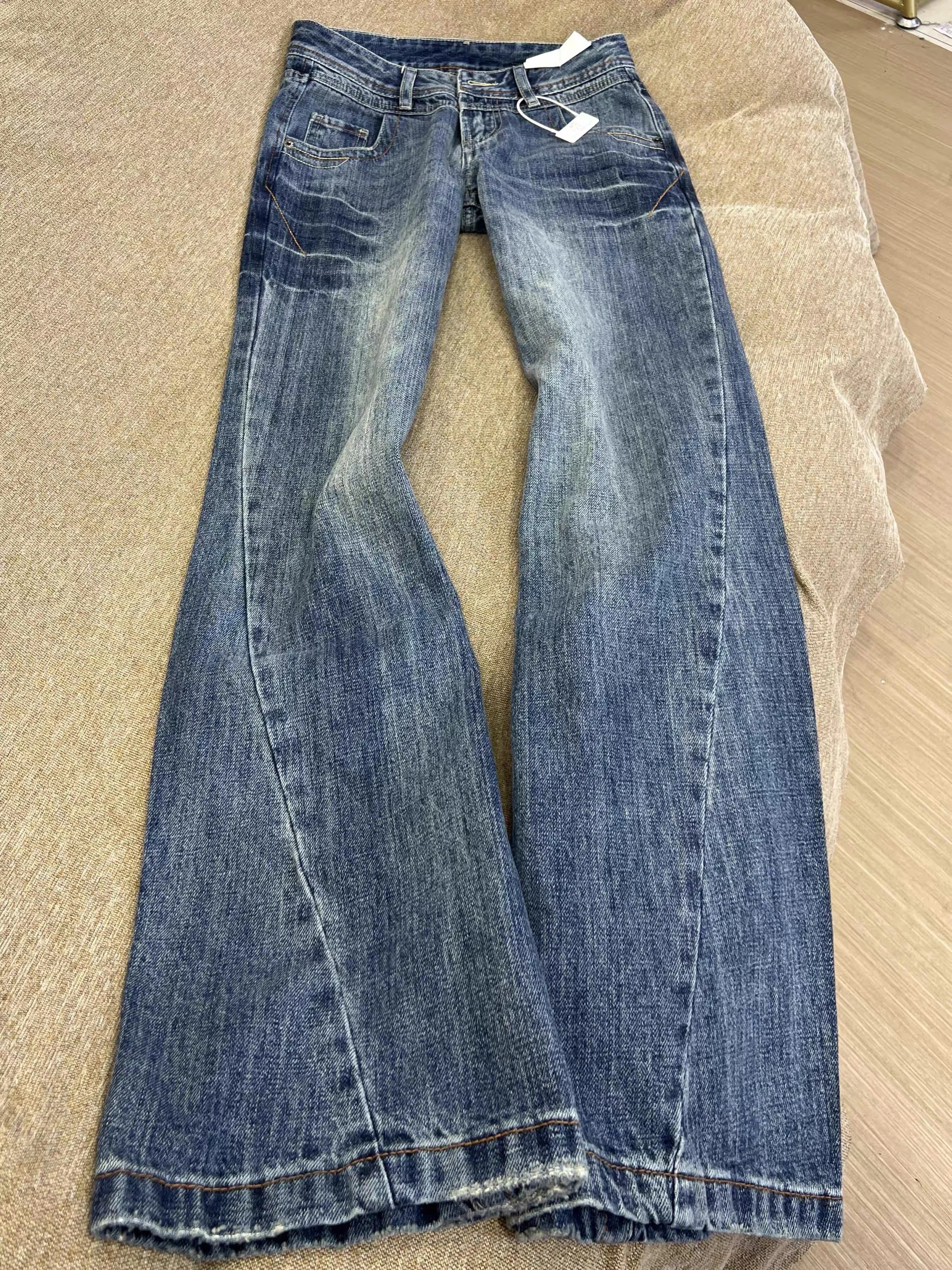 

Американские джинсы-колокольчики с низкой талией, женские винтажные свободные широкие брюки, утягивающие брюки длиной до пола, осень