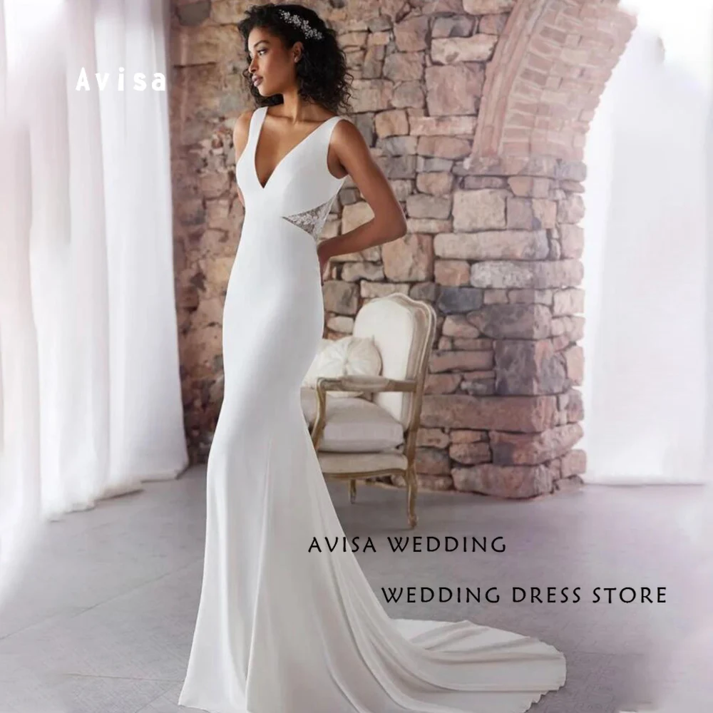 

Simple V-neck Mermaid Wedding Dress 2024 Backless Sleeveless Sweep Train For Women Brides Gowns Tank vestido de novia