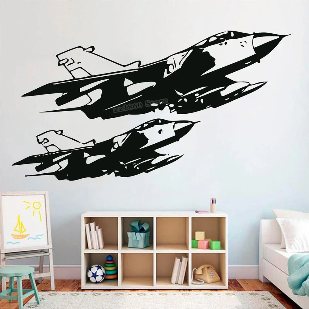 Two Fighter Jets Wall Decal aircraft Combat aircraft Wall Sticker for Home Boys Room Decoration Mural Vinyl Art Decals B760