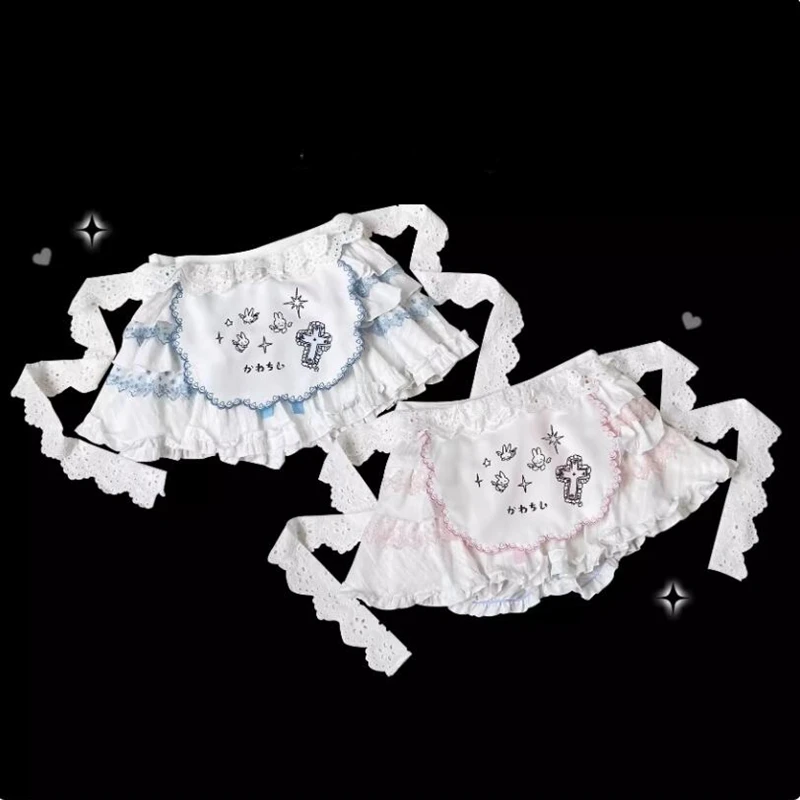 Harajuku Sweet Women Skirts Gothic Y2k Lolita Cartoon Embroidery Lace-up Cake Mini Skirt Japanese Style Girls Kawaii Short Skirt