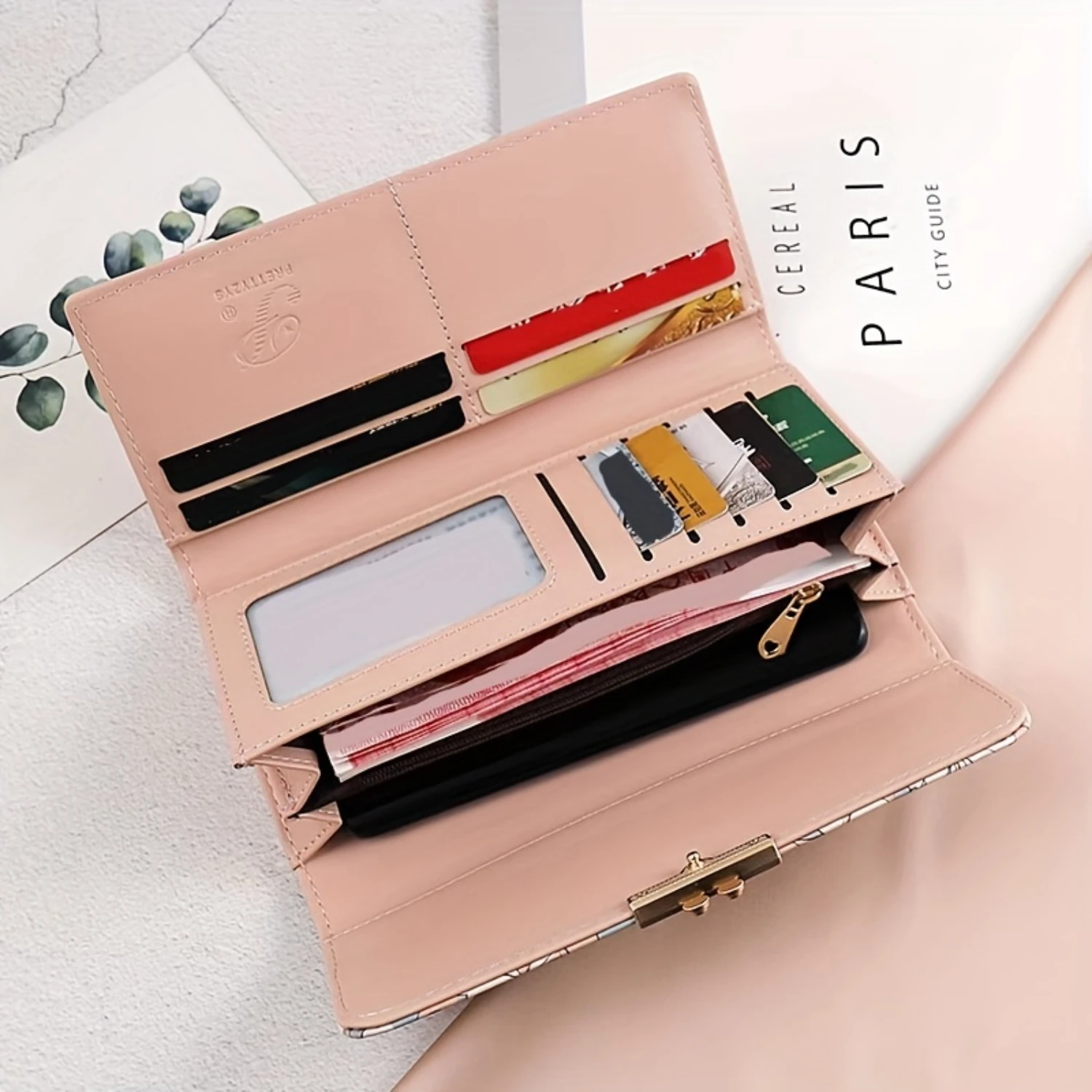 Portafoglio lungo con pochette classica con stampa floreale, portamonete a tre ante, portacarte con portafoglio casual con slot multipli