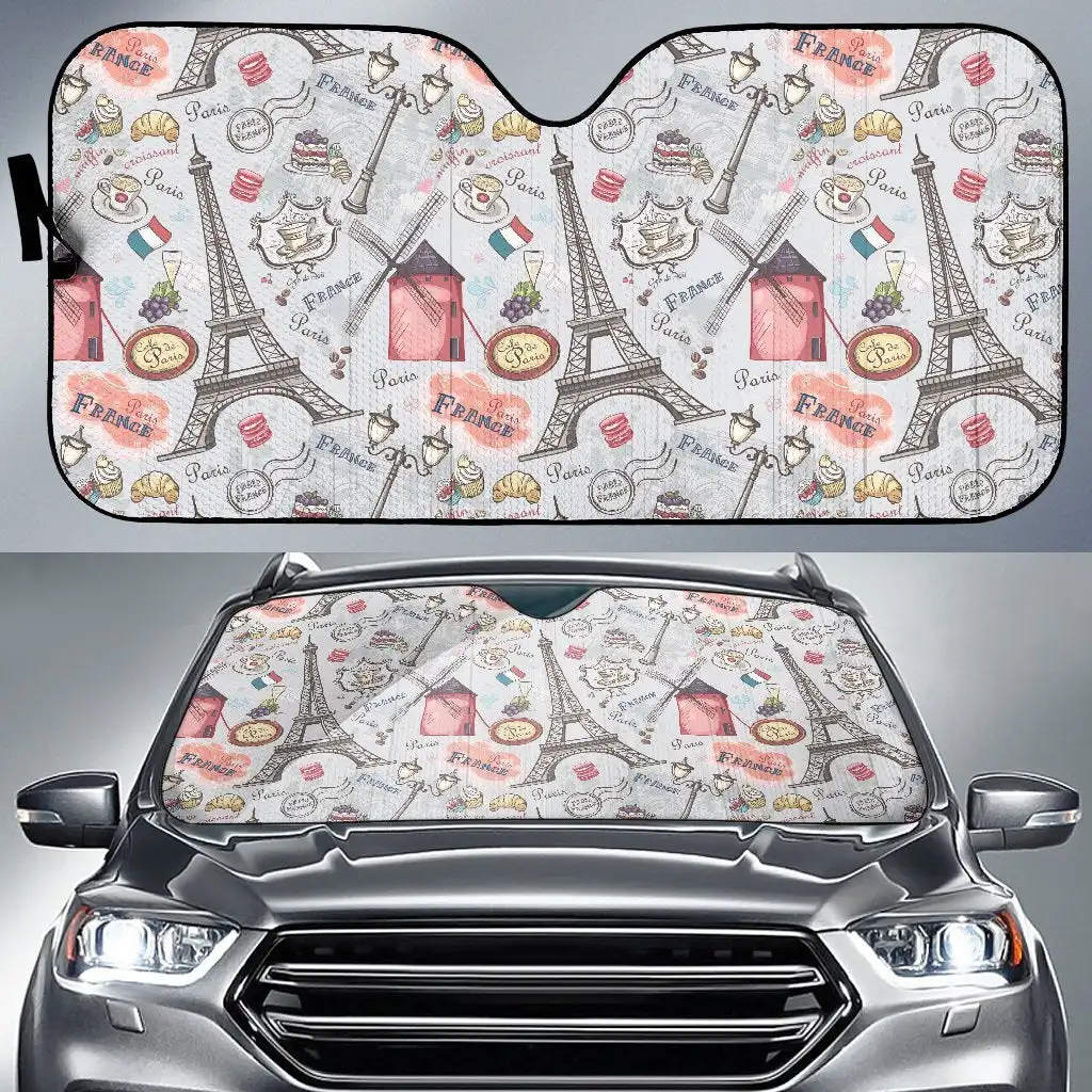 

Paris France Pattern Print Auto Sun Shade Car Windshield Window Cover Sunshade