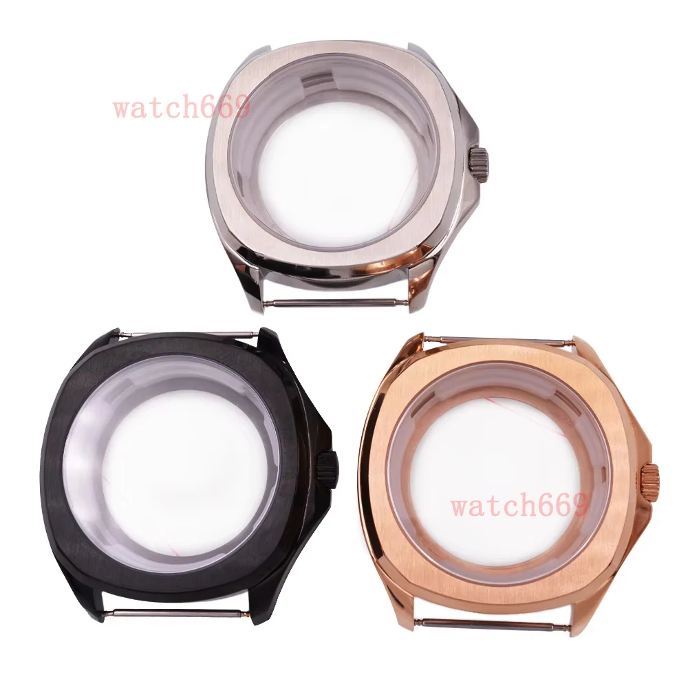 

40mm Sapphire Glass Watch Case Fit NH35 NH36 PT5000 ETA2824 Movement Silver/Rose Gold/PVD Black Watch Case