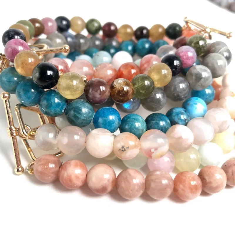 Natural 5A labradorite Crystal quartz agate Sunstone Bracelets Men Women Reiki Healing Strand Bangles Fashion Wristband Jewelry