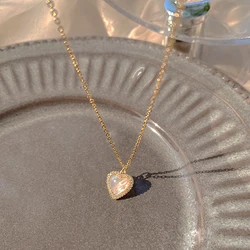 Trendy Heart Shaped Pendant Necklace Opal Chain Shiny Women 2021 Temperament Jewelry Choker Necklace Wedding Jewelry Gifts