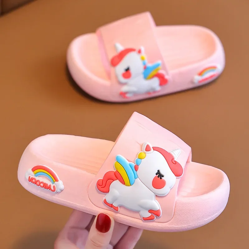 Children's Slippers for Girls Summer Cute Soft Bottom Anti-skid Solid Color Cartoon Unicorn Non-slip Bathroom Shoes Beach Shoes