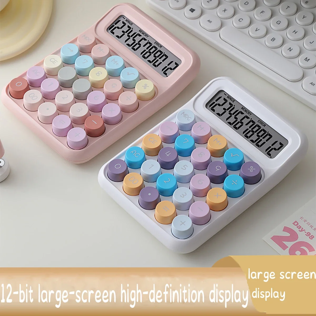 Calculadora de escritorio LED de 12 bits en color, con sonido de clic sensible, adecuada para uso en oficina, una necesidad de oficina.