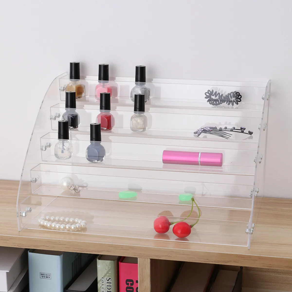 5-Tier Acrylic Nail Polish Organizer Rack with Ergonomic 5-Row Structure Stable Anti-Slip Base for Nail Polish Bottles and
