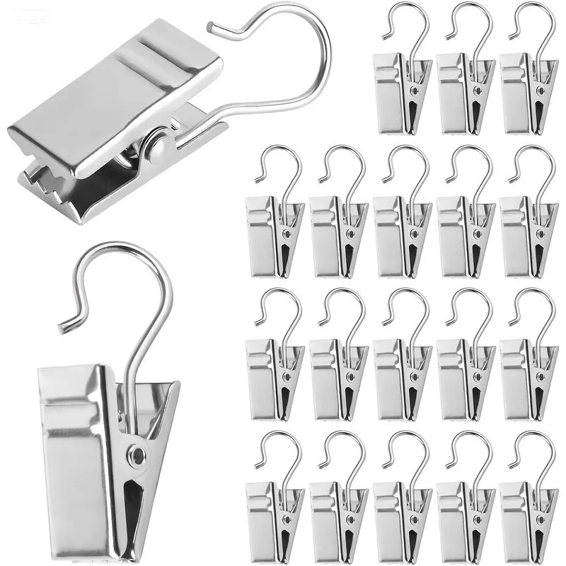Silver Open-End Design Open Curtain Hooks, 25 pcs, Small Item Hanging, Easy Slide On Rod for Bathroom Shower Curtain