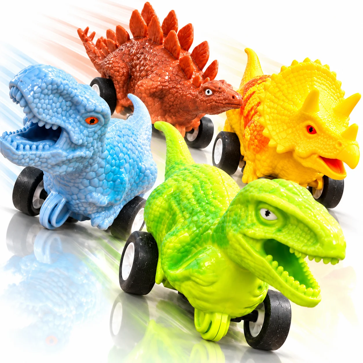 MQUDUO Pull Back Dinosaur Car Toy, Textured Dino Vehicle with Rolling Wheels, Birthday Christmas Holiday Gift for Dinosaur Fans