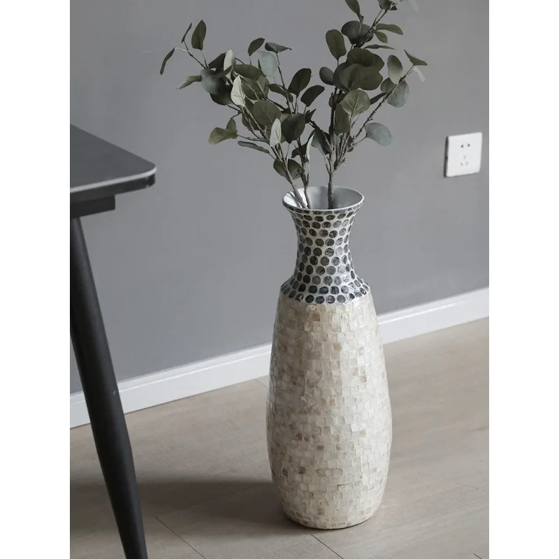 Large Mother of Pearl Floor Vase Creative Flower Holder Light Luxury Shell Tabletop Ornament for Living Room Modern Home Decor