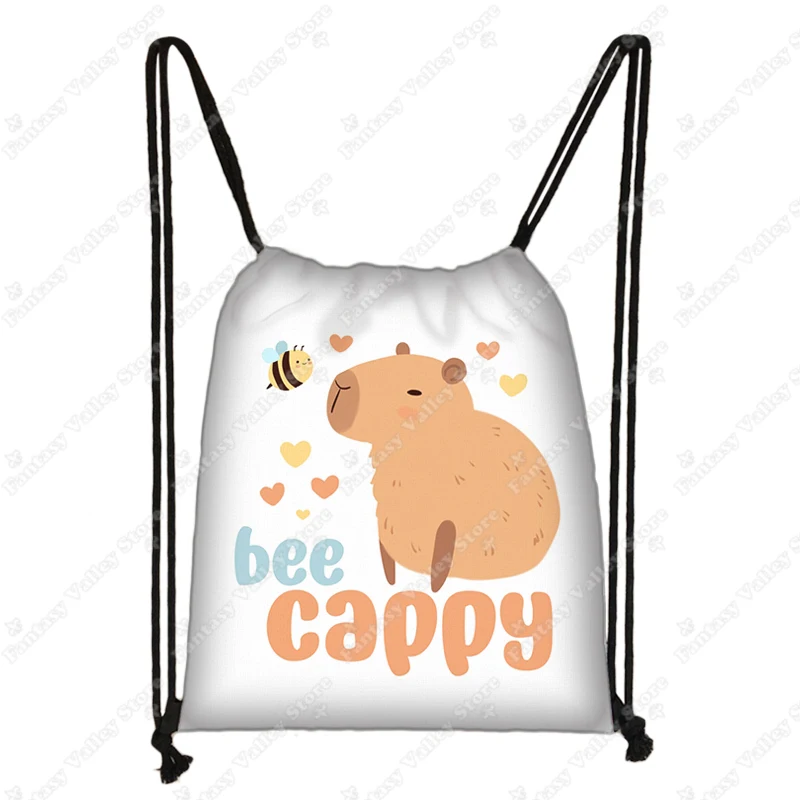 Cartoon Capybara Backpacks Dont Worry Be Cappy Children Drawstring Bag Kids Backpack Shoes Holder Bookbag Storage Bags Cute Gift