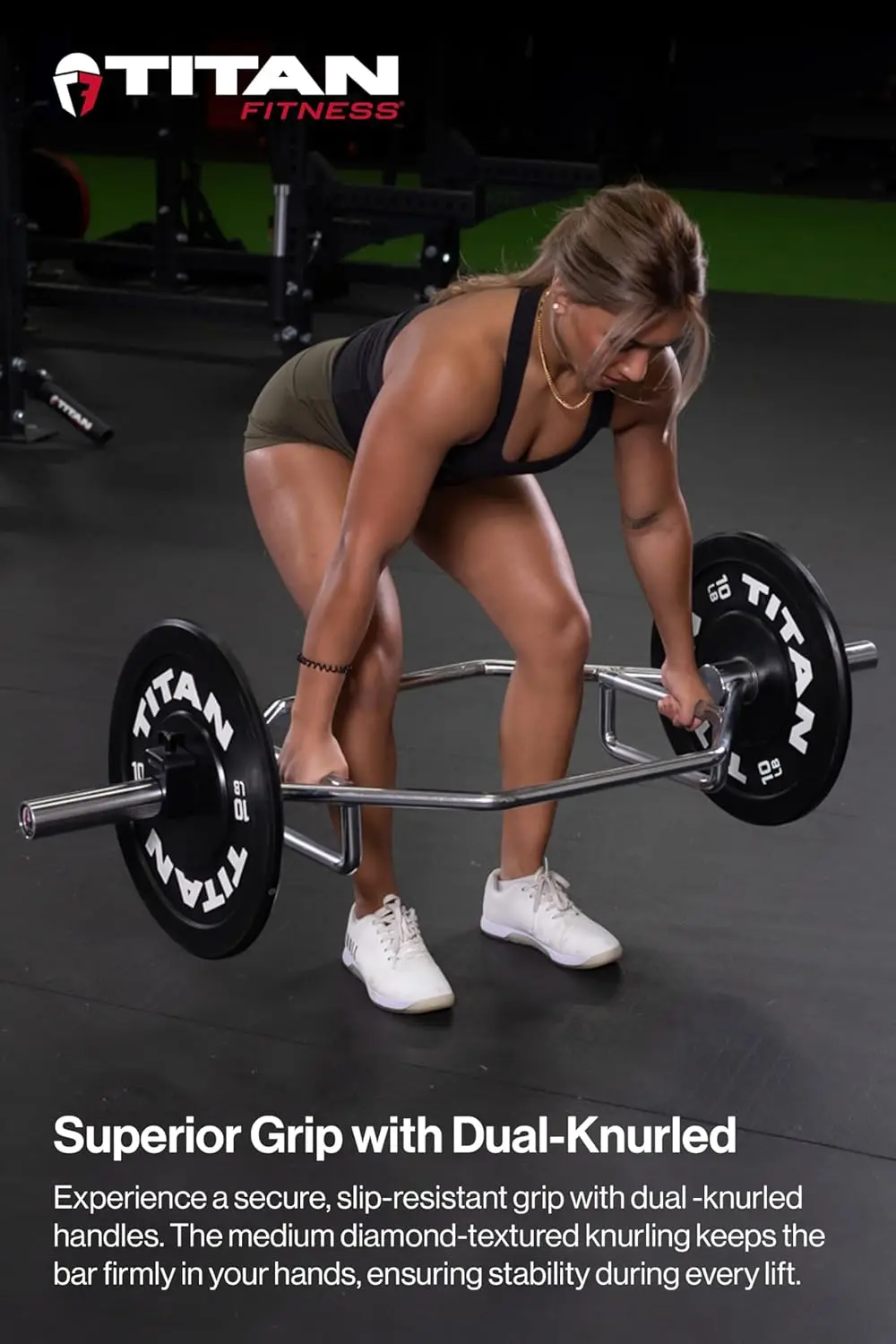 2in Hex Trap Bar, Weightlifting Deadlift Squat Barbell, Rated 500 LB, Knurled Grips, Bent Over Rows, Squat Jumps 5