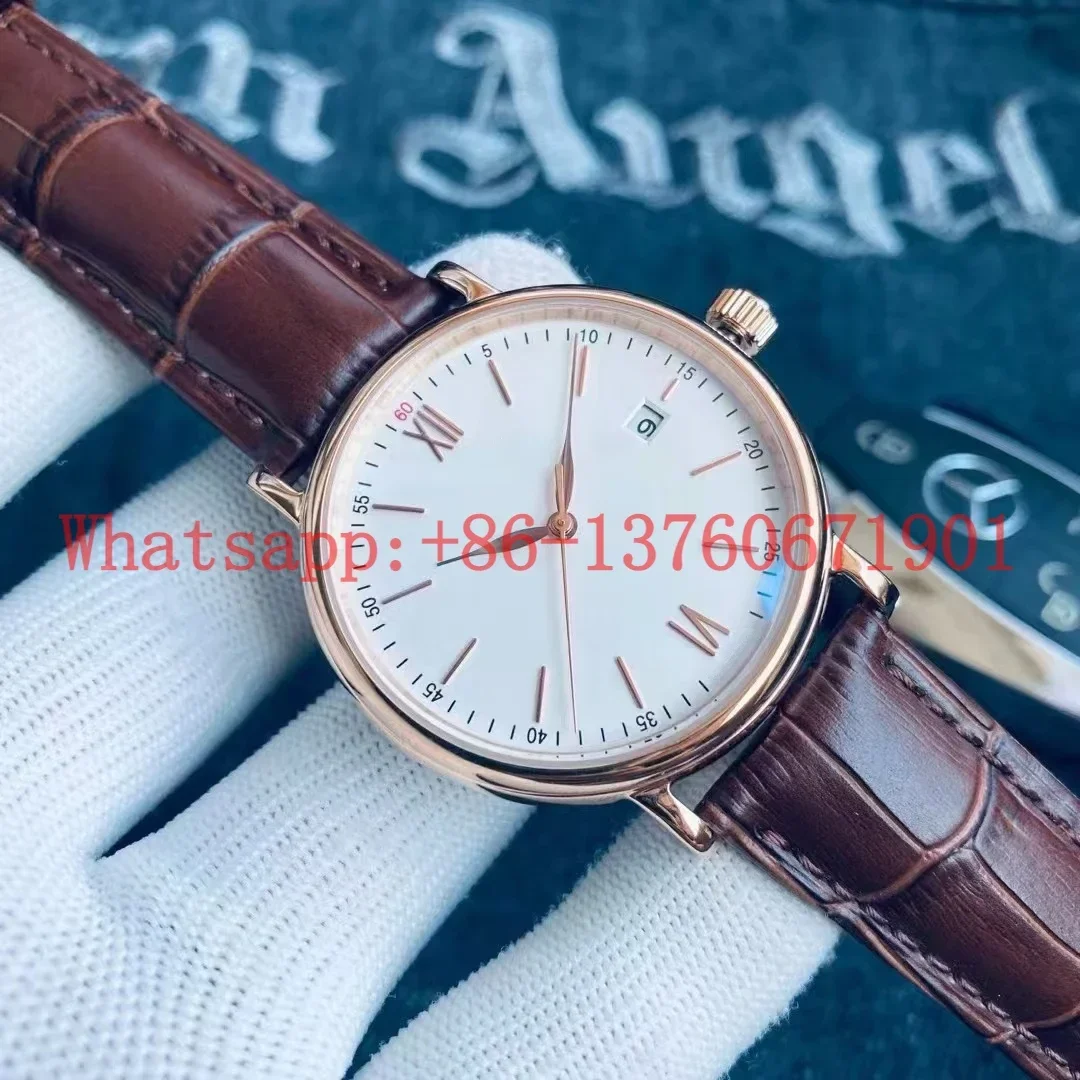 Luxury New Mens Mechanical Watch Automatic Watches Stainless Steel Rose Gold Blue Brown Black Leather Fashion Wristwatch