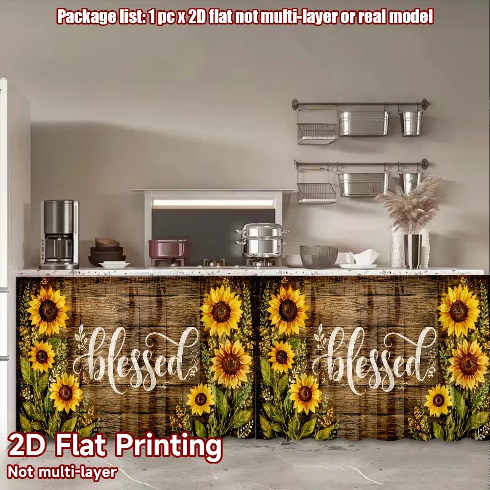 2D flat 1pc Bohemian style short curtains Thanksgiving Blessed Sunflowers Digital printing Storage shelves for study and living