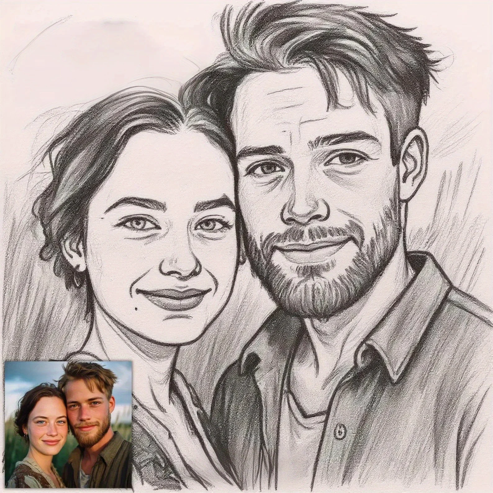 Customized pencil drawing style sketches, frameless canvas paintings, family portraits, friend photos, couple photos, pet poster