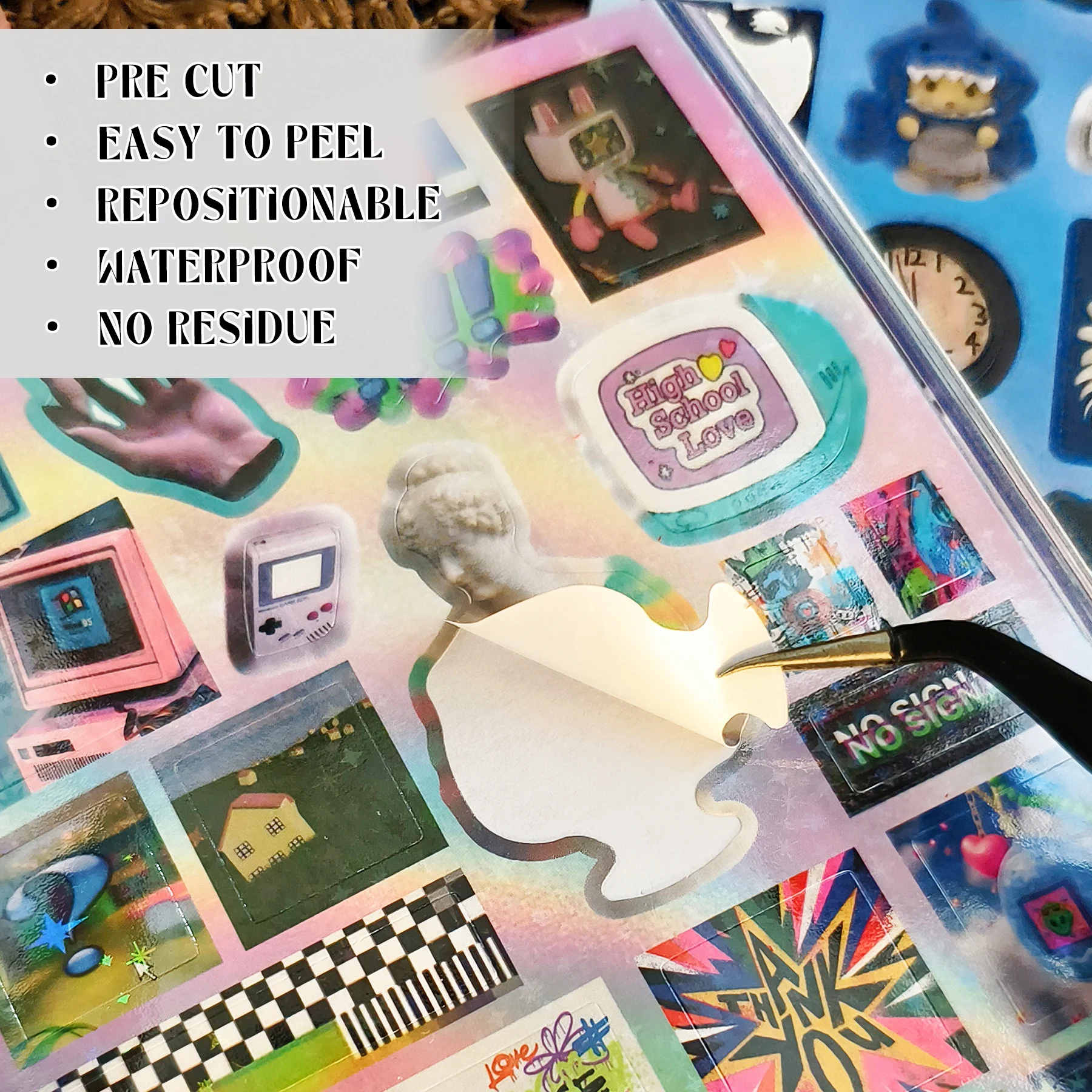 Zufällige Abdeckung 30 Blätter 750+ Stück Geometrie-Serie Stickerbuch, Bunte Aufkleber für Erwachsene DIY Planer Junk Journals Scrapbook – Detail 4