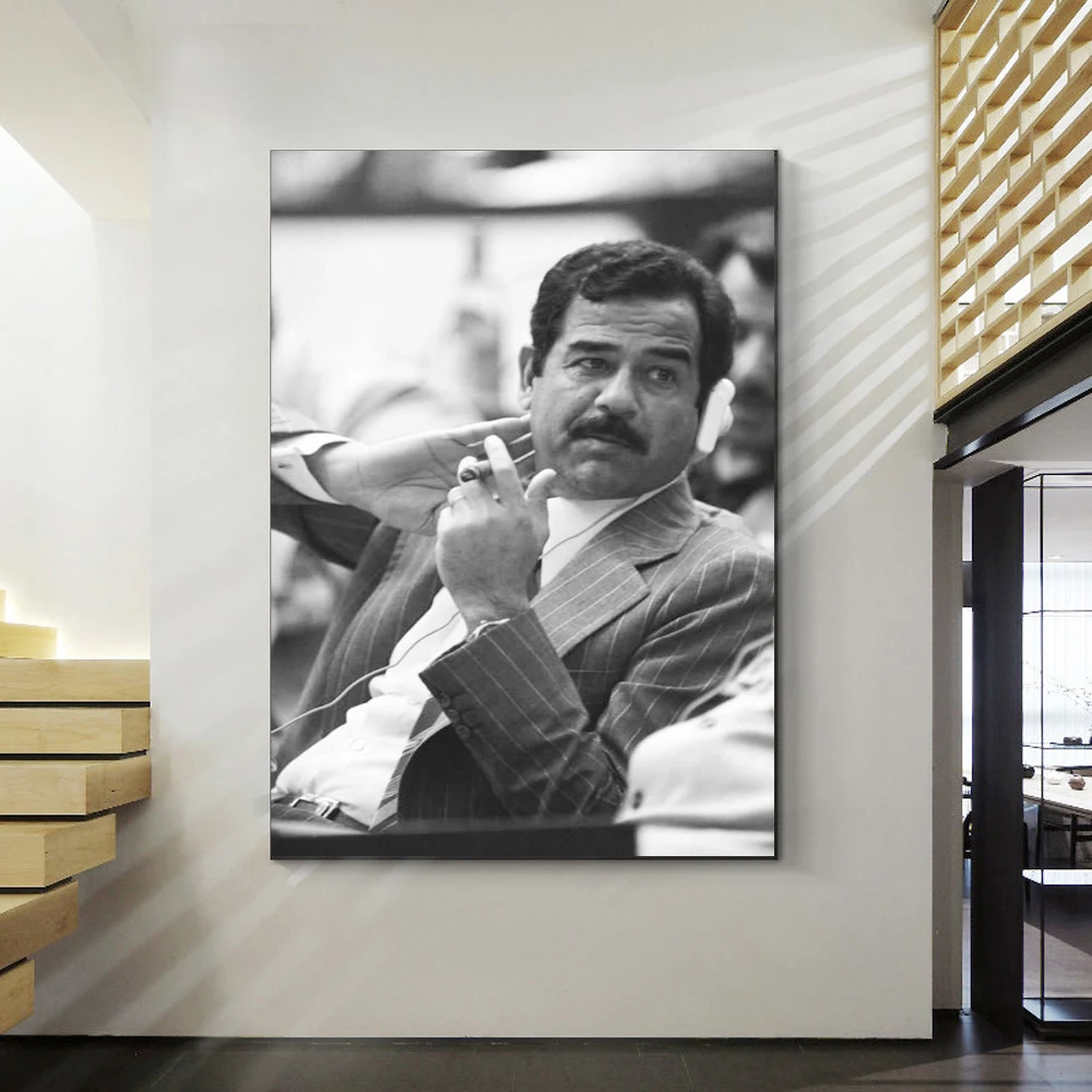 Saddam With Cigar Portrait Smoking The Great Leader Poster Prints Wall Art Canvas Painting Picture Gift Room Bedroom Home Decor