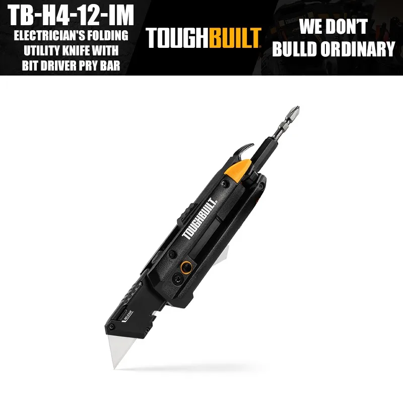 ToughBuilt TB-H4-12-IM Electrician's Folding Utility Knife With Bit Driver + Pry Bar Hand Tools Accessories