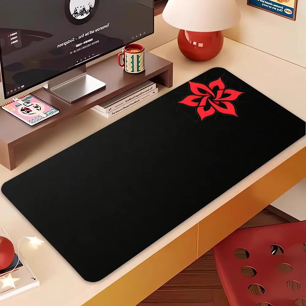 Pure black red particle glowing star ring playmat futuristic sci-fi gaming desk mat