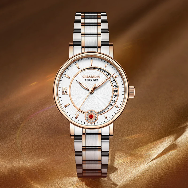 GUANQIN montre pour femme de luxe mouvement mécanique automatique squelette fenêtre de Date saphir cristal loisirs 30M montres étanches