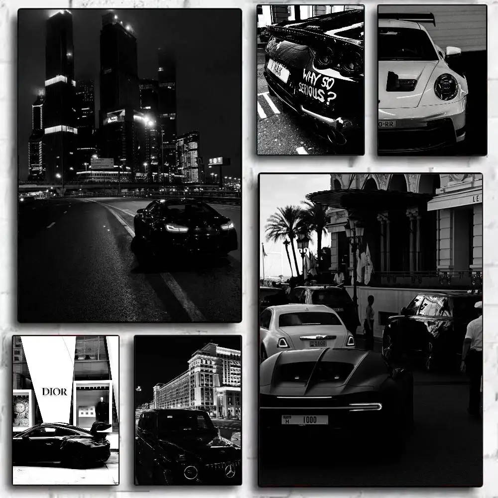 Street Luxury Car Black And White Style Poster Self-adhesive Art Waterproof Paper Sticker Coffee House Bar Room Wall Decor Street Luxury Car Black And White Style Poster Self-adhesive Art Waterproof Paper Sticker Coffee House Bar Room Wall Decor