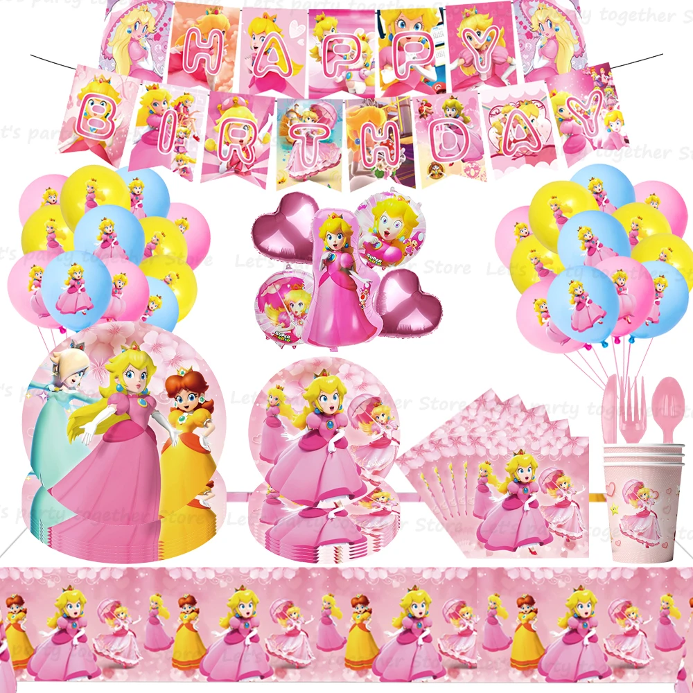 

Peach Girl Princess Birthday Party Decoration Table Accessories Party Supplies Festivel Paper Tableware Cup Napkin Plate Ballon