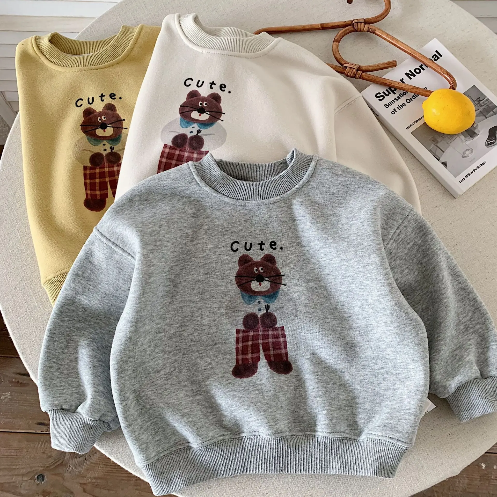 Children's Clothing with Fleece Hoodie 2026 Winter New Item, Boys' Cartoon Printed Pullover, Girls' Baby Winter Top