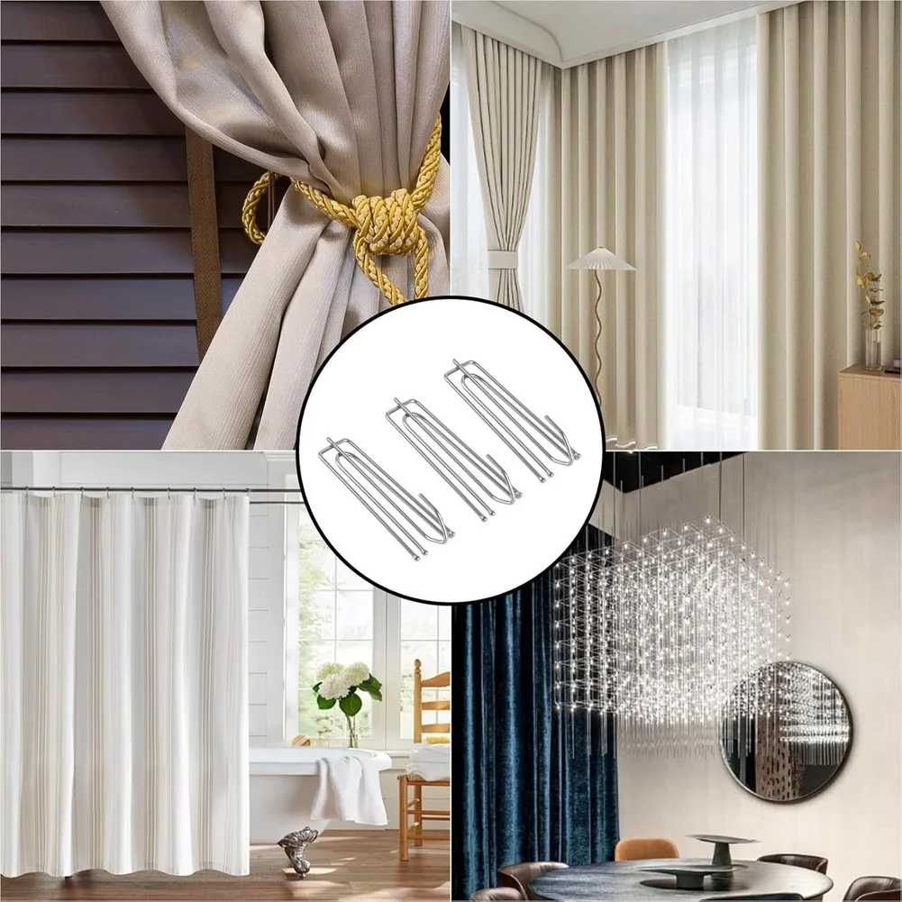 Silver Metal Curtain Hooks Stainless Steel for Drapery Rings 40 50 60 or 150 Pieces Window Hanging Accessories
